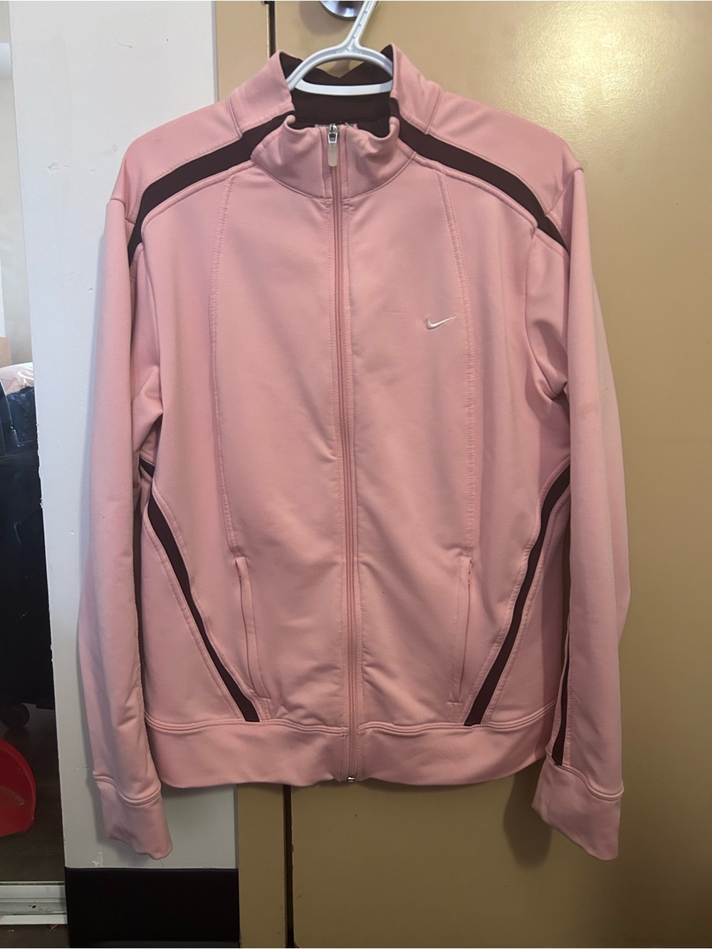 Cute Nike Pink Bomber-Style Zip Jacket with Dark Contrast